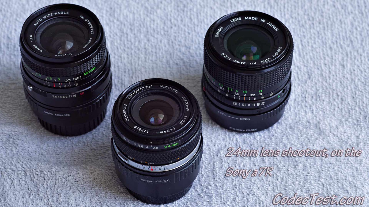 Photo of 24mm camera lenses: Vivitar Tokina Olympus H.Zuiko Canon FDn